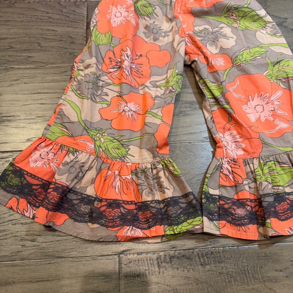 Matilda Jane Girls Pants Size 4 Floral Ruffle Bottoms Gray Orange Green - Picture 9 of 9